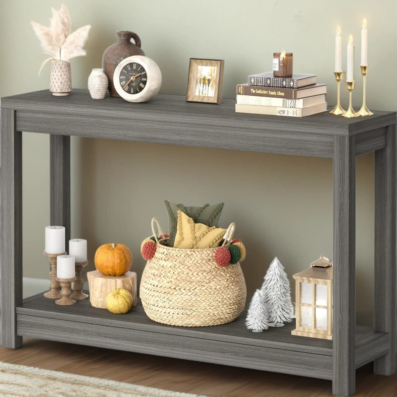 Console de style campagnard avec tablettes de rangement, table de canapé étroite derrière le canapé, table d'entrée avec rangement ouvert, assemblage facile pour le salon, la chambre à coucher ou le couloir
