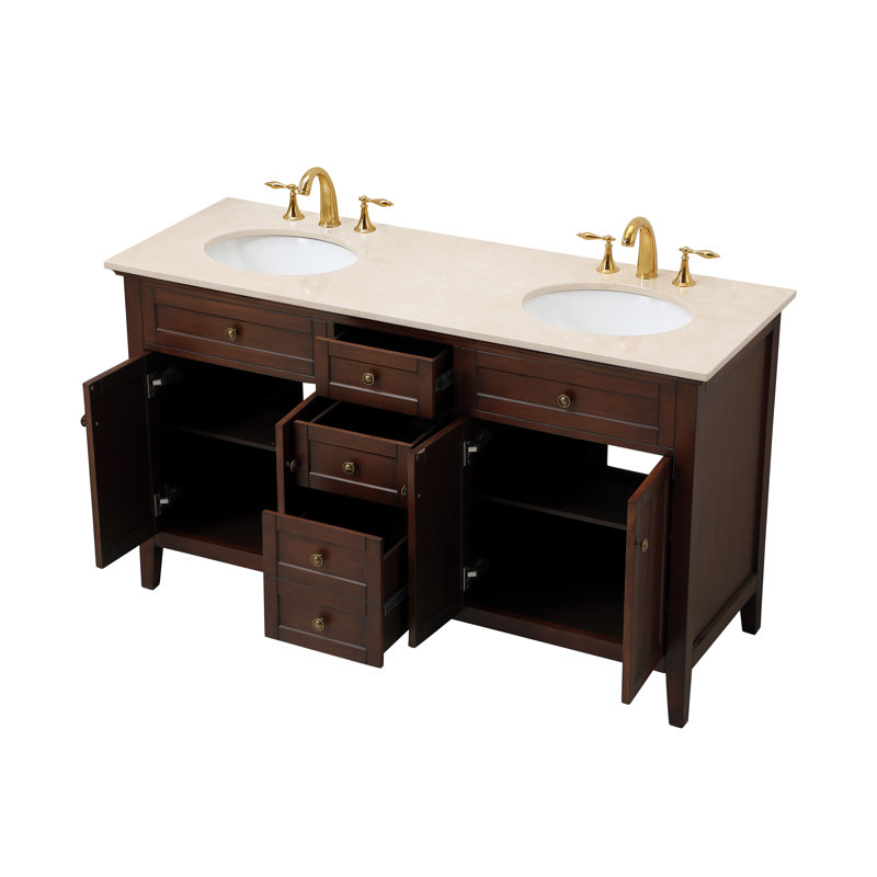 Ensemble de meuble-lavabo double 60 po Ain, Teck, Crème