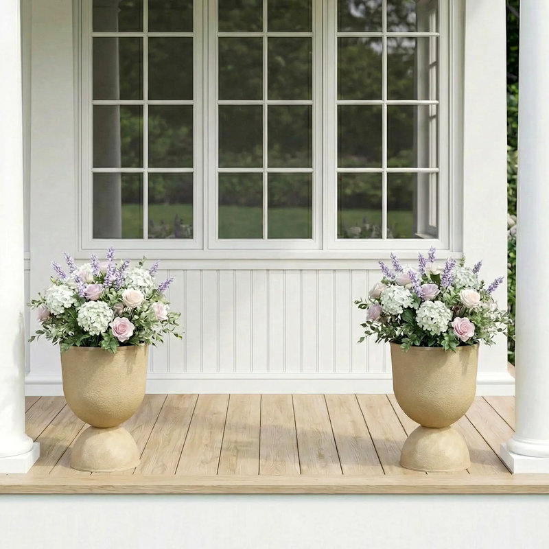 Modern Decorative Garden Pots for Indoor & Outdoor Use, 18.3" H x 13" W, Beige