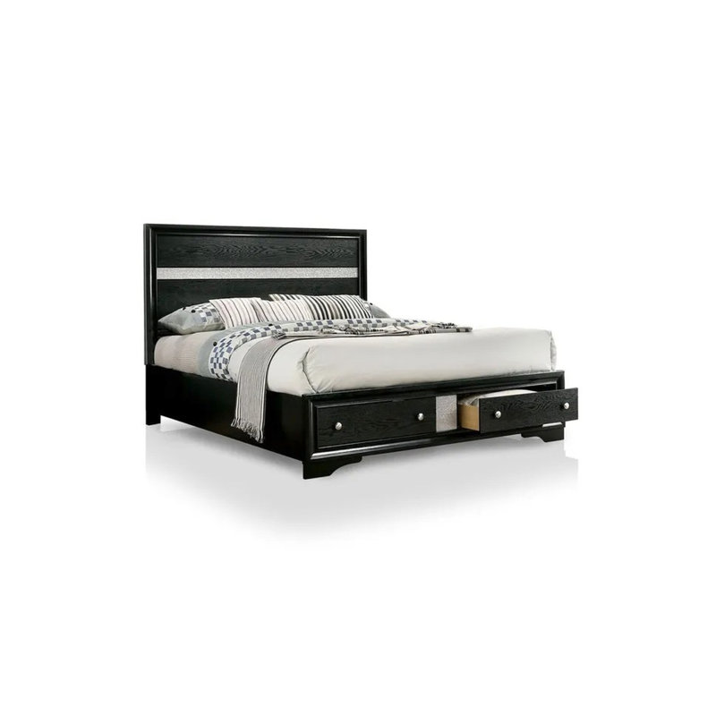 Très grand lit avec tête de lit à panneau - noir pour meubles de chambre à coucher contemporains, Noir, Très grand lit