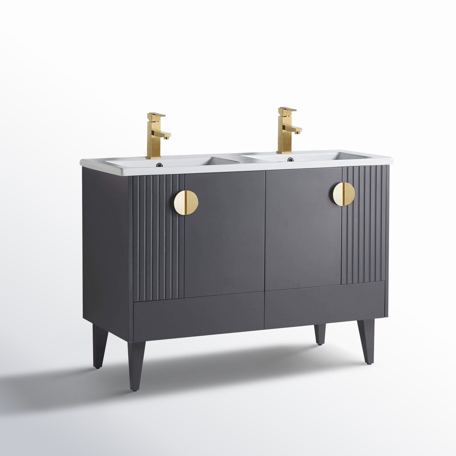 Saimah 47.25'' Double Bathroom Vanity, Rock Gray, Satin Brass