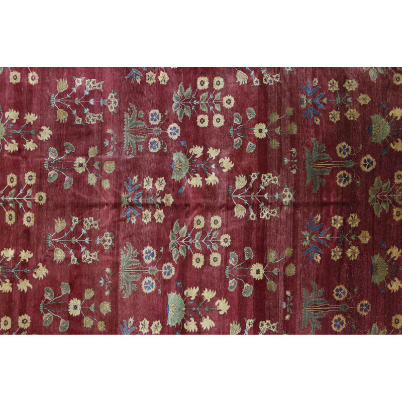 Oriental Hand-Knotted Wool Burgundy/Ivory/Blue/Teal Area Rug, Rectangle 10'3" x 16'1"