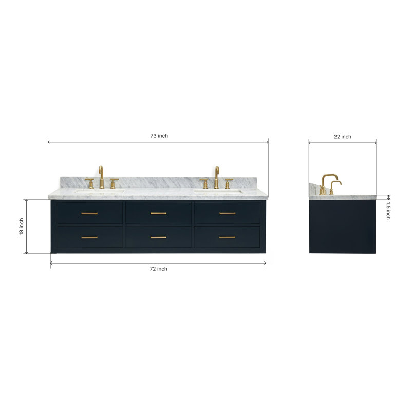 73'' W Double Vanity, Midnight Blue, Satin Brass, 61"