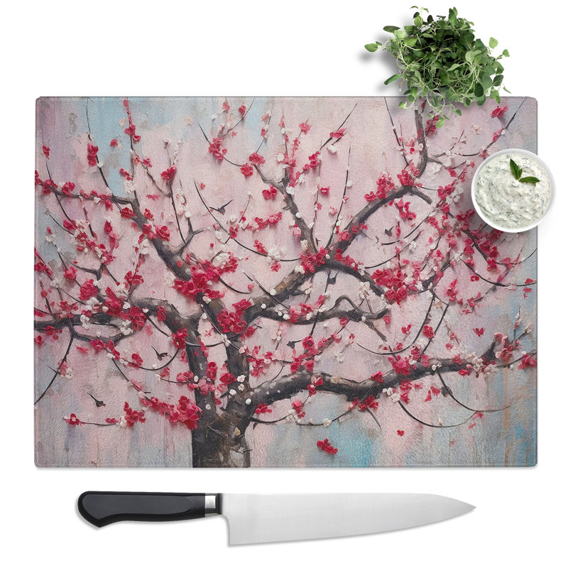 Cherry Blossom Tree Abstract  Glass Chopping Board
