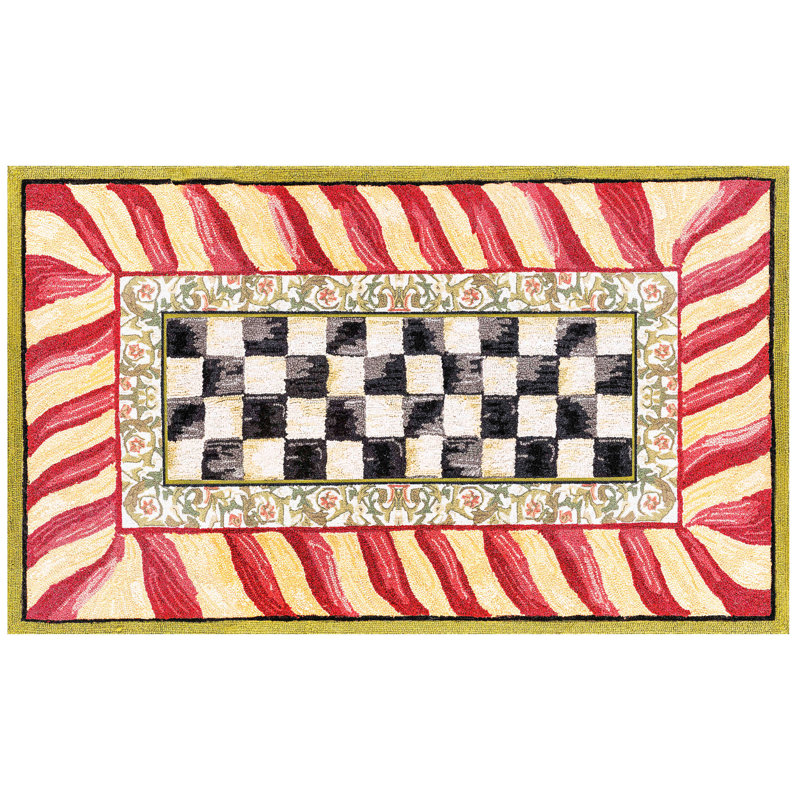 Courtly Check® Red/Gold Washable Rug, Rectangle 3' x 5'