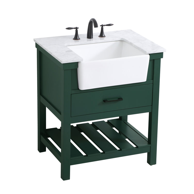 Pelaghia 30'' Single Bathroom Vanity with Marble Top, Green