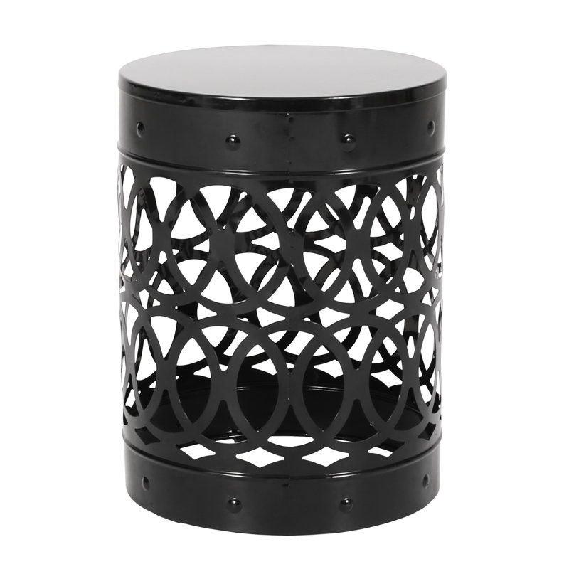 Black Outdoor Metal Side Table - Large With Stylish Modern And Iron Cut Ornament End Flair Touch