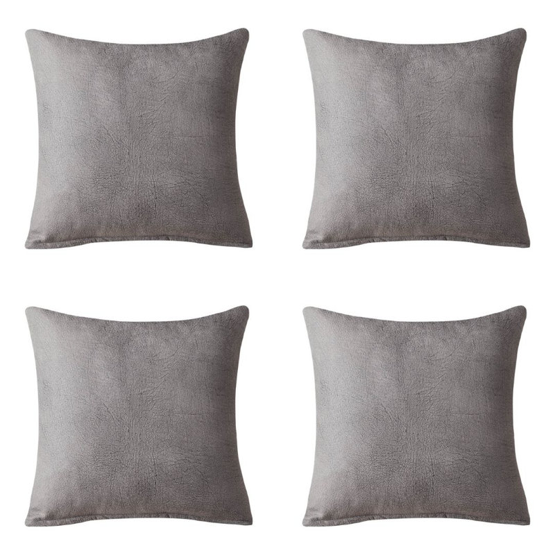 Ensemble de 4 coussins décoratifs en similicuir (insert inclus), H 14 po x l 20 po, Gris, Rectangulaire