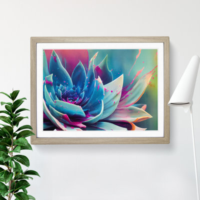 Succulent Plant Paint Splash Abstract 1 Piece Single Picture Frame Wall Art