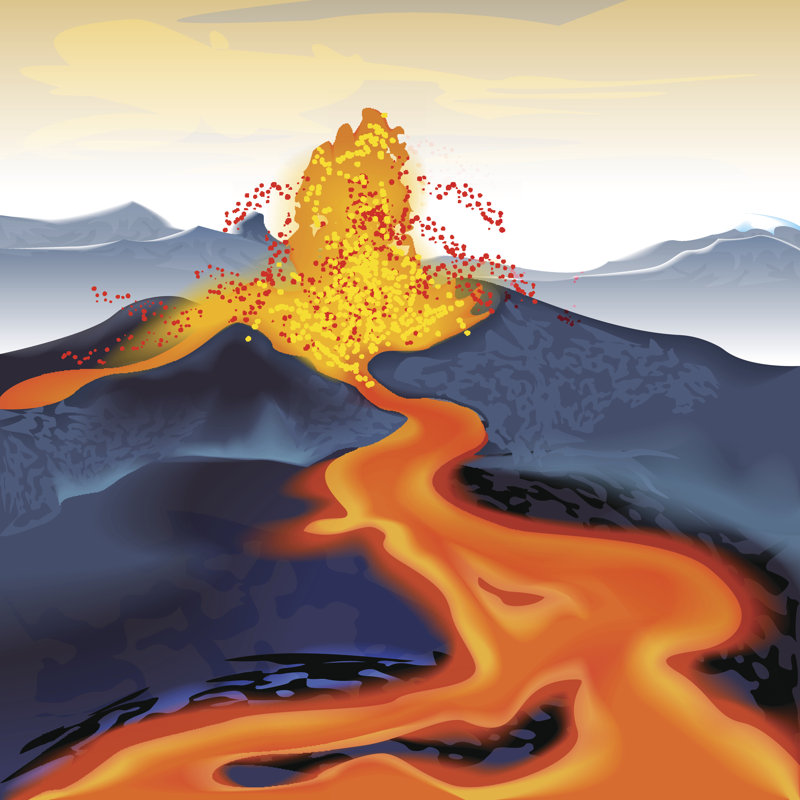 Volcan - Illustration sans cadre sur toile, H 12 po x l 12 po