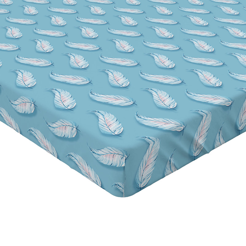 Drap-housse abstrait Ambesonne à motif de plumes tourbillonnantes bleu ciel, Drap-housse de taille simple