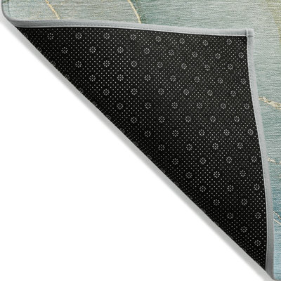 3' X 5' Green Abstract Washable Non Skid Indoor Outdoor Area Rug