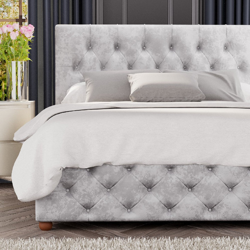 Upholstered Ottoman Bed, Small Double (4'), Silver