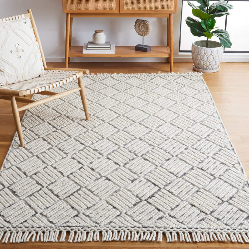 Altis Flat Weave Wool/Cotton Southwestern Rug in Black/Ivory, Rectangle 6' x 9'