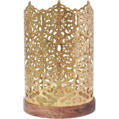 Hosley Metal Diamond Cut Design Candle Holder 7.5 Inch High, Gold Perfect for Home Decor, Lighting, Wedding, Parties, Gifting