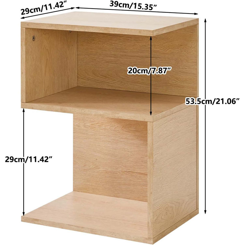 S-Shaped Nightstand, 3-Tier Wood Nightstand With Open Storage, Minimalist End Table For Small Spaces, Easy Assembly, Bedside Table For Bedroom