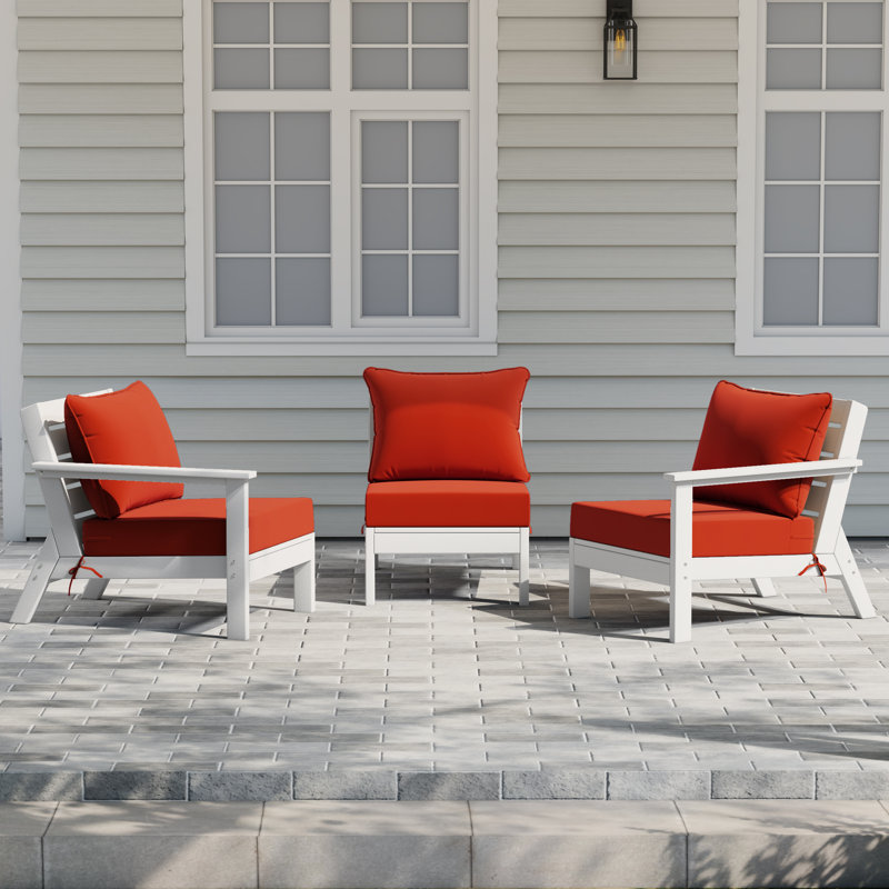 3-Piece Deep Seating Set With Cushions, White, Orange