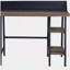 Bureau d'écriture rustique en chêne et noir à 2 tablettes avec base en forme de H