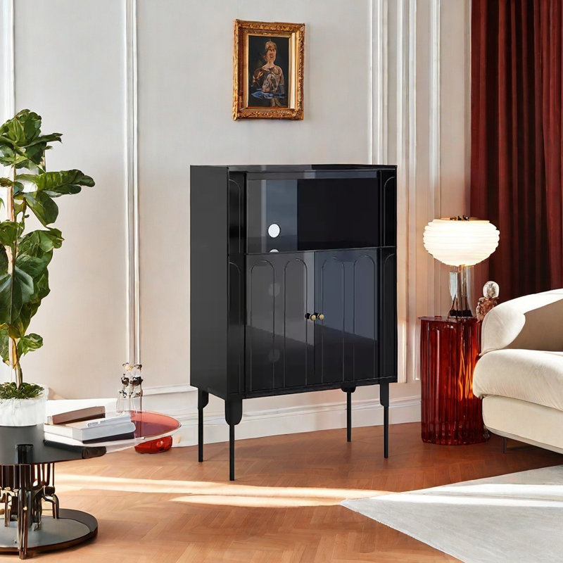 Armoire décorative moderne en acrylique et en acier au carbone, Noir