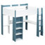Lit mezzanine double en bois pleine grandeur blanc et bleu avec garde-robe intégrée et espace d'étude de conception moderne, espace fonctionnel, structure de support de rangement facile à installer, utilisation multiple, aménagement compact-797965083