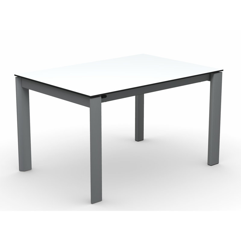 Eminence Extendable Solid Wood Dining Table, Matte Optic White, 35.5" W x 51.25" L, Beton Gray Melamine