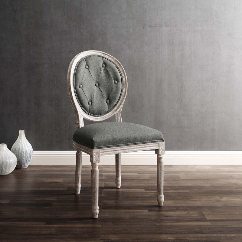 18'' H Tufted Upholstered Side Chair, Natural, Dark Gray Polyester