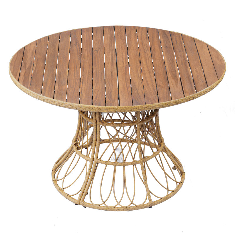 Mariner Modern Coastal Acacia Wood Outdoor Dining Table with PE Wicker Pedestal Base, Teak