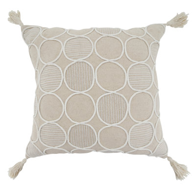 Circle Stitch Cotton Poly Filled Throw Pillow – Textured Dot Pattern with Tassel Accents for Sofa, Bed & Layered Styling, 18"x18"