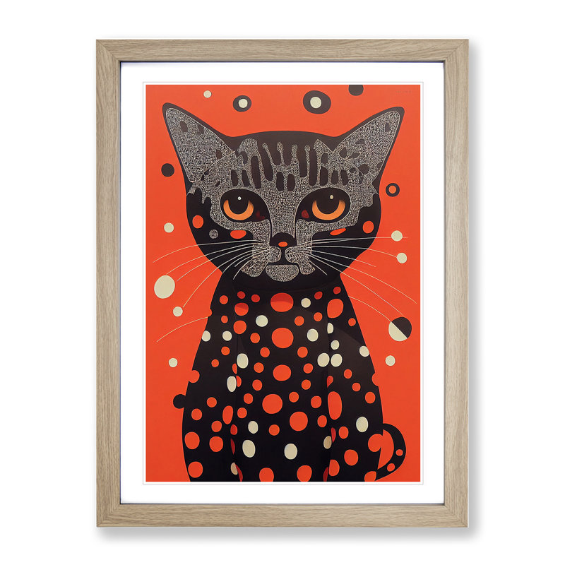 Spotty Cat Abstract - Framed Print, 34cm H x 25cm W x 2cm D, Oak Framed