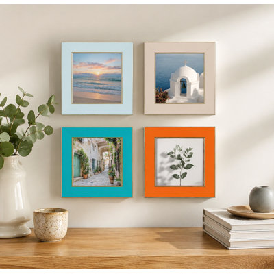 Picture Frames Set, Tempered Glass,Tabletop or Wall, Gold Trim, Modern