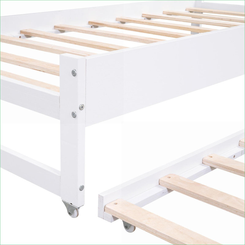 Lit de jour simple en bois de pin massif avec panneau de rangement en bois de pin et aucun sommier avec 2 lits gigognes blancs pour la chambre d'amis