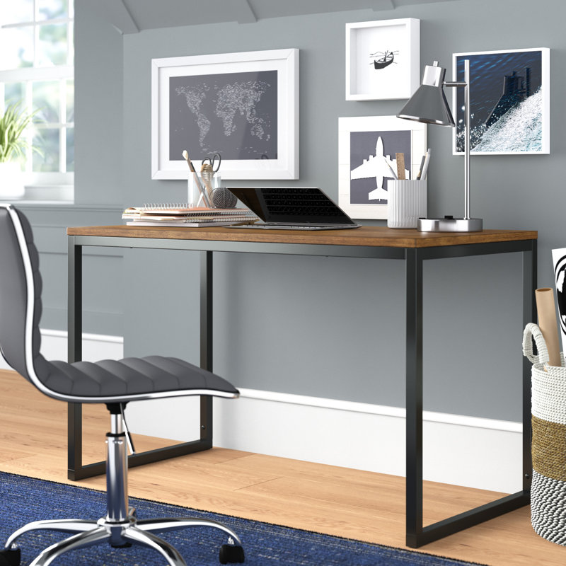 Santrell Metal Base Writing Desk, Brown/Black, 29" H x 47" W x 24" D
