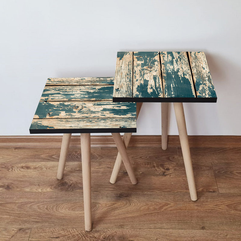 Ensemble de 2 tables gigognes modernes, vert et crème, 13,8 po x 18,5 po x 13,8 po et 13,8 po x 16,5 po x 13,8 po | 100% panneau de fibres à densité moyenne avec pieds en bois de hêtre, élégant et fonctionnel pour le salon ou le bureau, conception parfaite pour économiser de l'espace