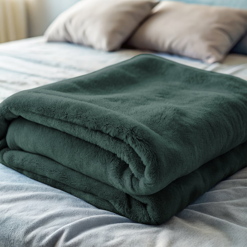 Ultra Soft Plush Faux Fur Reversible Fleece Blanket, Green Emerald, Single