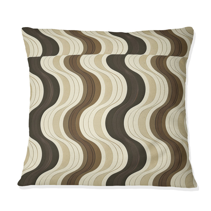 Coussin décoratif beige Mid-Century Wave Lines I - Mid-Century, H 18 po x l 18 po