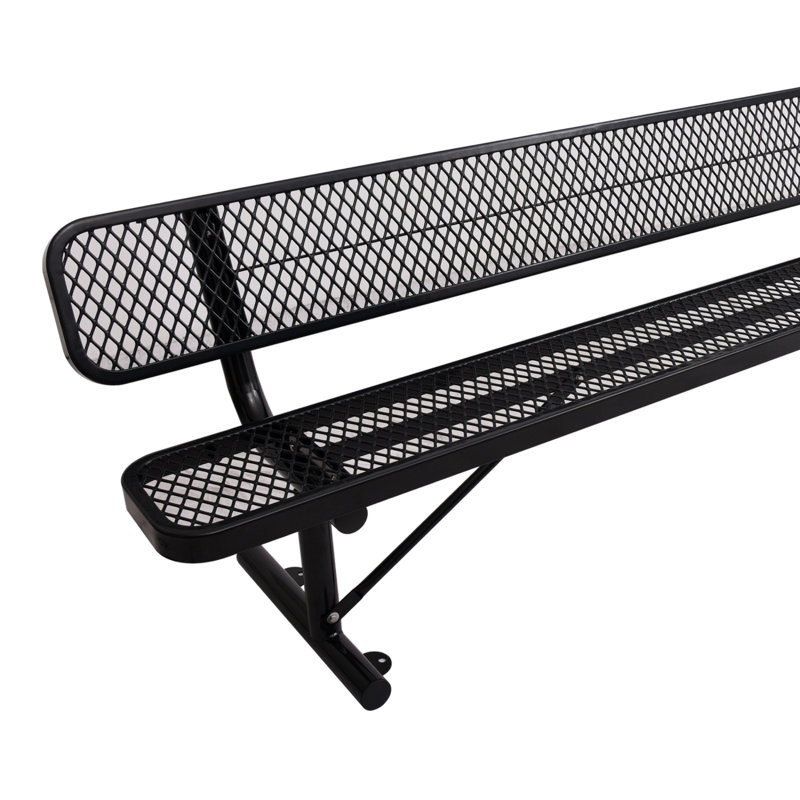 Banc d'extérieur en acier avec dossier, Noir, noir, noir, noir, H 32,5 po x l 96 po x P 23,2 po