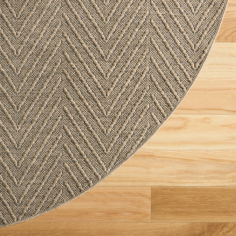 TOWN & COUNTRY BASICS Pax Herringbone Textured Solid Machine Washable Area Rug Brown, Round 7'10.5"
