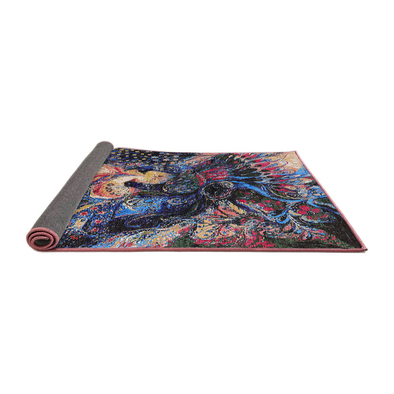 Tapis noir / bleu, Rond 7 pi
