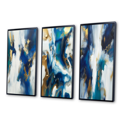 Transcendence Abstract In Blue And Gold - Abstract Painting Art Set Of 3 Pieces