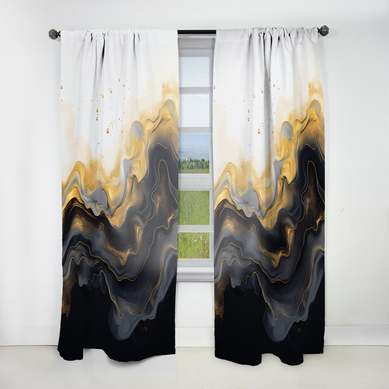 Loden - Abstract Marble Marble Room Darkening Curtain - 1 Panels, 52" W x 108" L