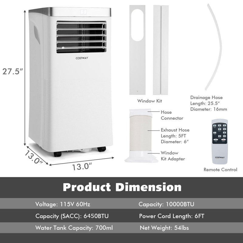 Climatiseur portatif 10 000 BTU avec télécommande
