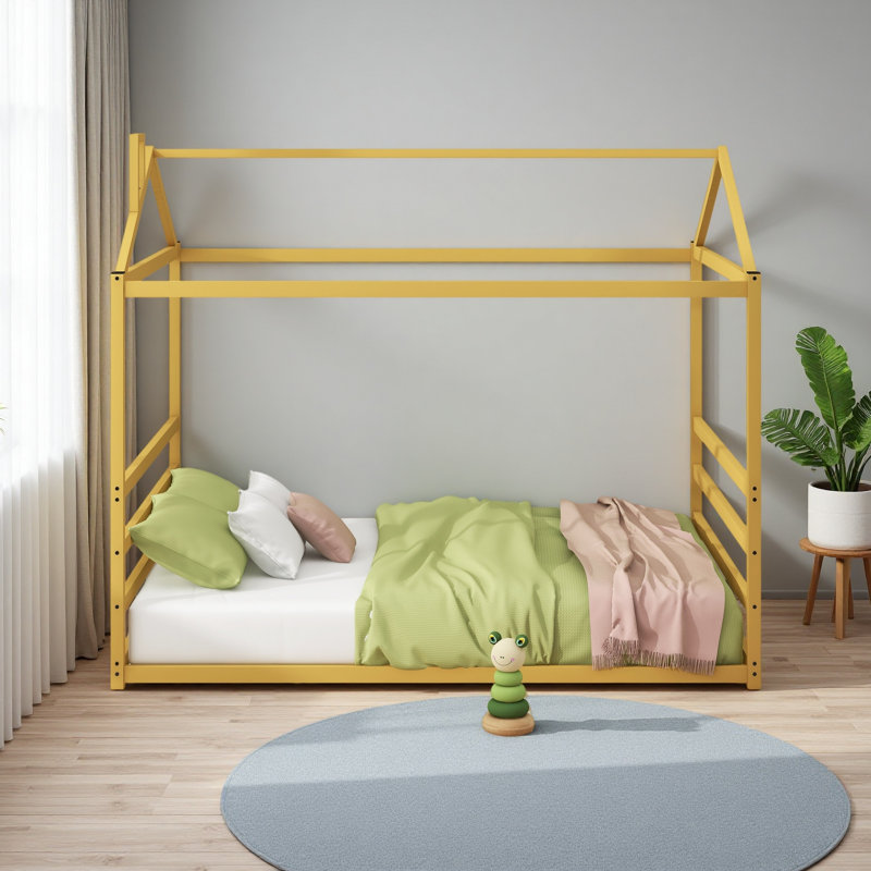 Lit plateforme en métal, grand lit, Gold