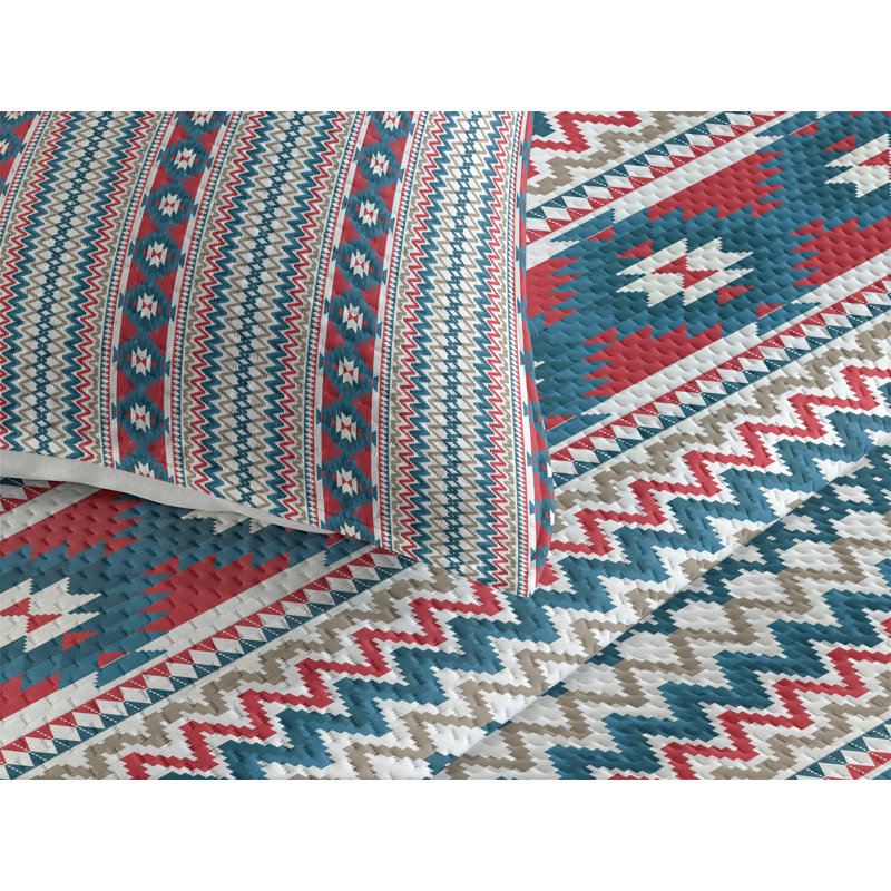 Ethnic Eclectic Polyester Chevron / Zig Zag Coverlet, King Bedspread + 2 Shams