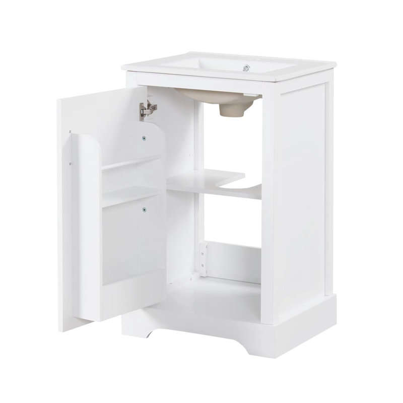 Meuble-lavabo de 20 po avec lavabo, armoire de salle de bain avec porte à fermeture douce, support de rangement et tablette réglable
