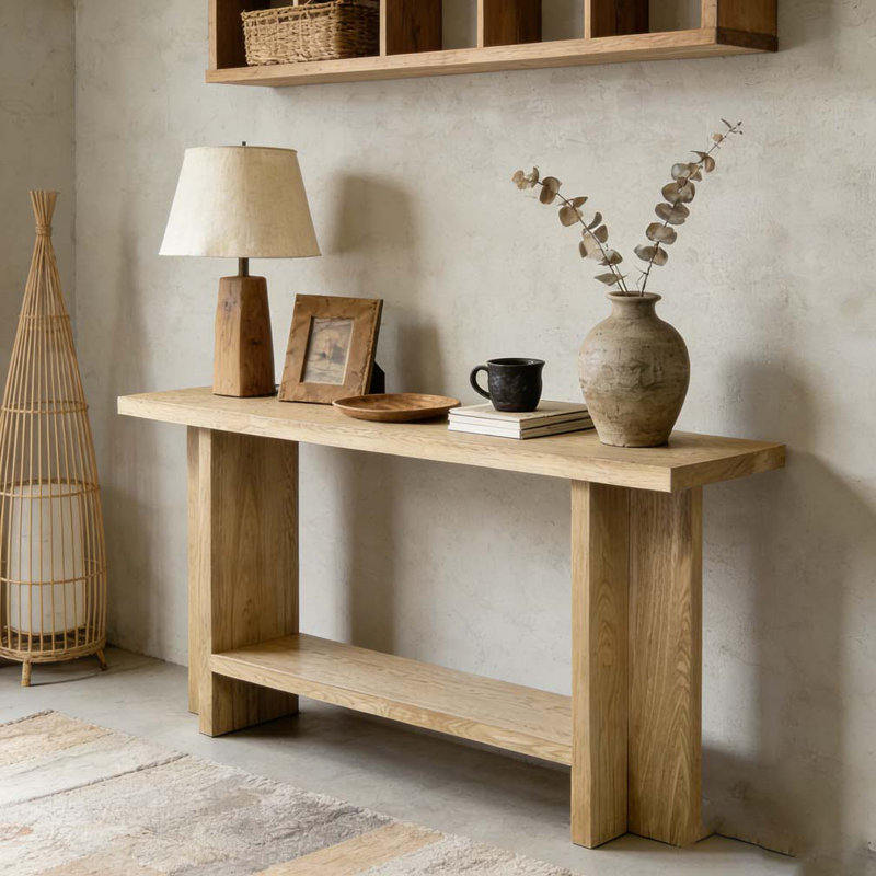 60''Console Table with T-Shaped Legs and Holds up to 120lbs, Natural