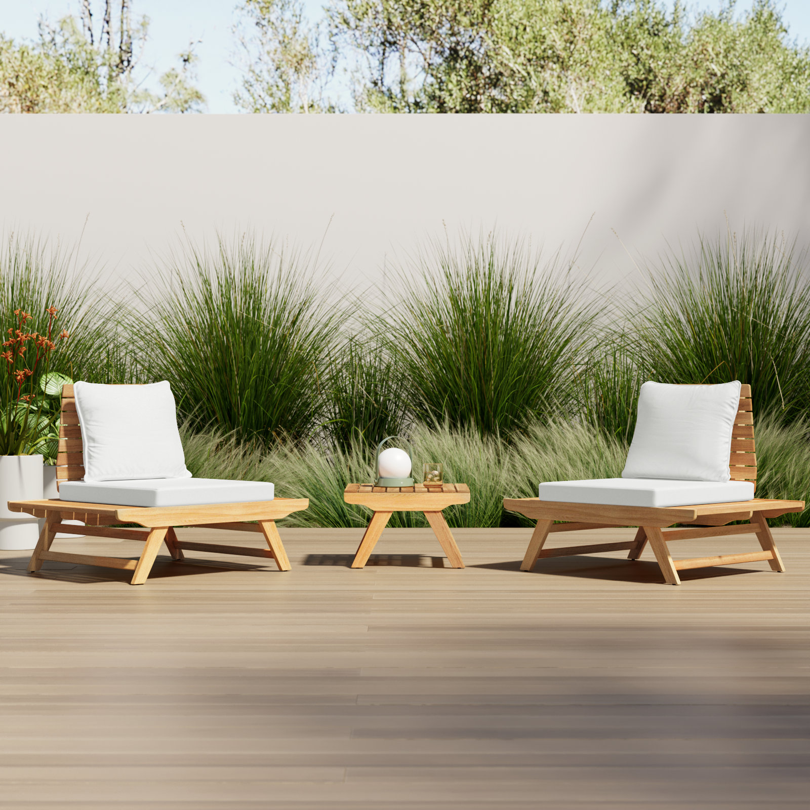 Cason 2 - Person Acacia Patio Seating Group, Teak Frame/White Cushion