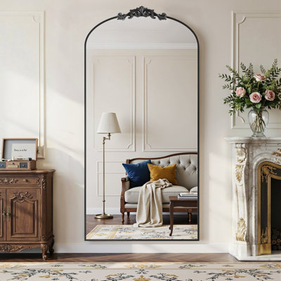 Vintage Arched Full Length Mirror with Carved, Oversized Floor Mirrors for HomeDecor