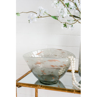 12X8.5X6" Asymmetrical Glass Bowl With Smoked Grey And Brown Design