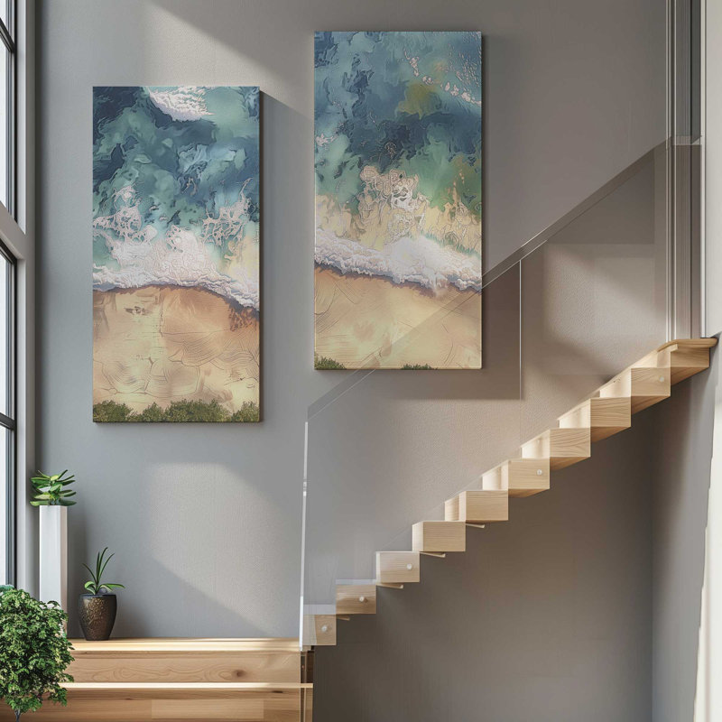 Rivage aérien | Impression sur toile 3 panneaux | Dimensions combinées: 54 po x 54 po, H 72 po x l 72 po