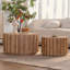 Ensemble de 2 tables basses rondes gigognes, tables d'appoint en bois avec sommier à lattes verticales, tables d'appoint rustiques pour le salon-760974239-760974238
